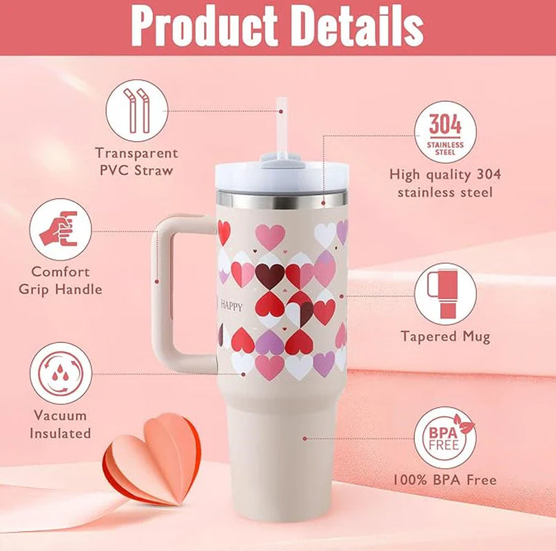 40 Oz Tumbler with Handle Straw Insulated, Stainless Steel Spill Proof Vacuum Coffee Cup Tumbler with Lid 