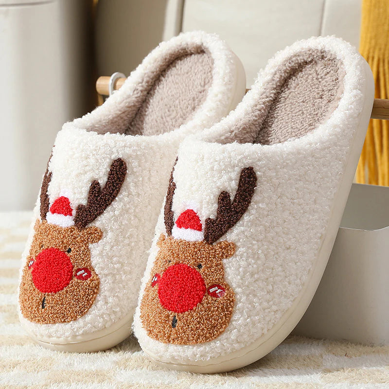 Cozy Winter Home Slippers with reindeer Design - Soft, Plush Bedroom Slipper for Women,  - Slip on House Shoes for Warmth and Comfort 